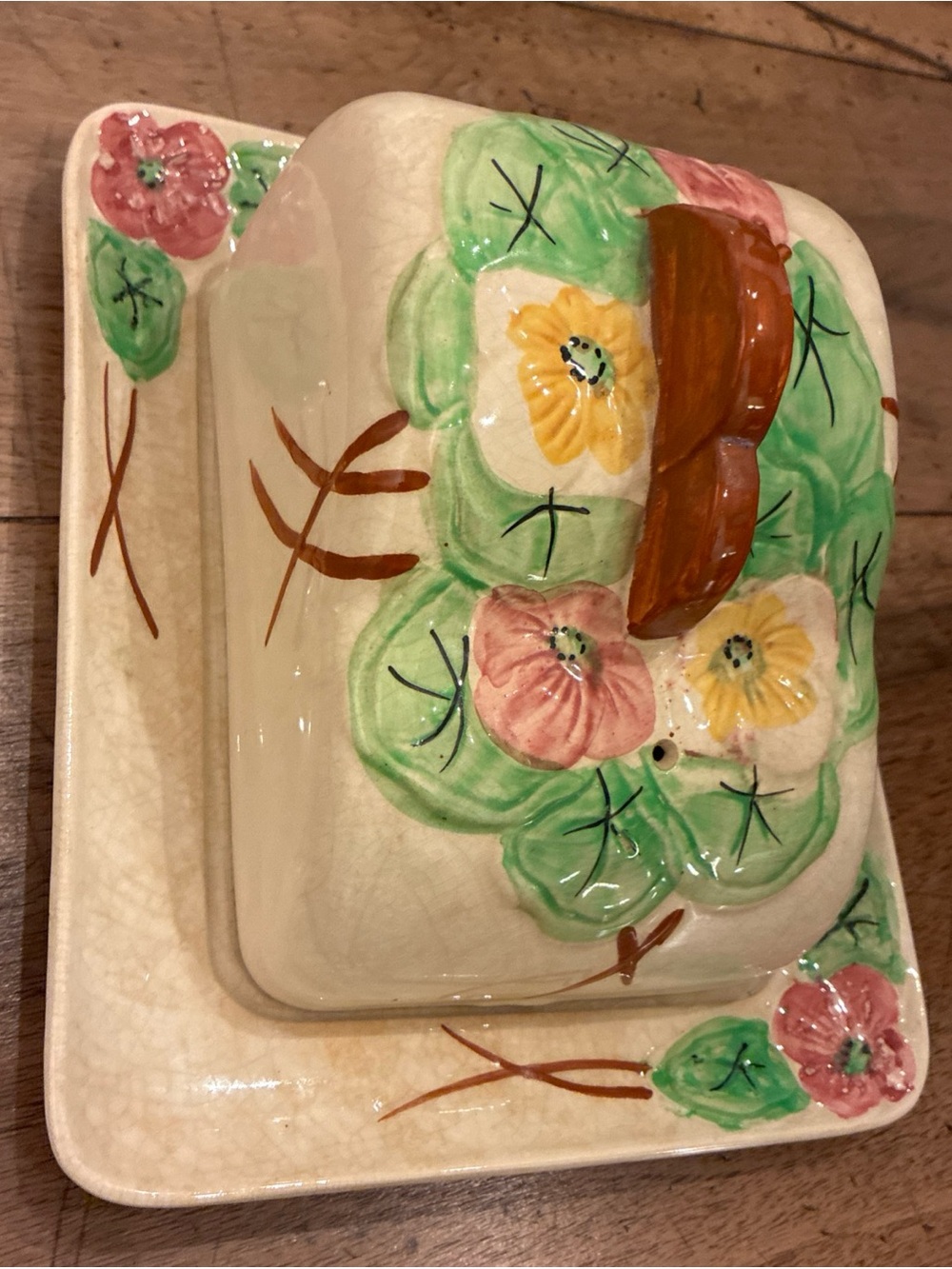 Antique English Avon Ware Covered cheese dish butter dish
